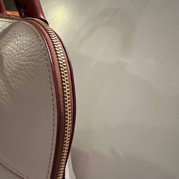 Dooney & Bourke Aubrey Cream/ Brown Pebble Leather Tassel Satchel Handbag - Picture 6 of 16